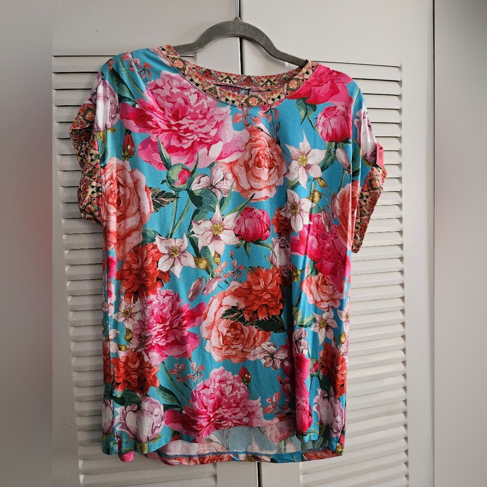 Johnny Was Blue and Pink Short Sleeve Tee